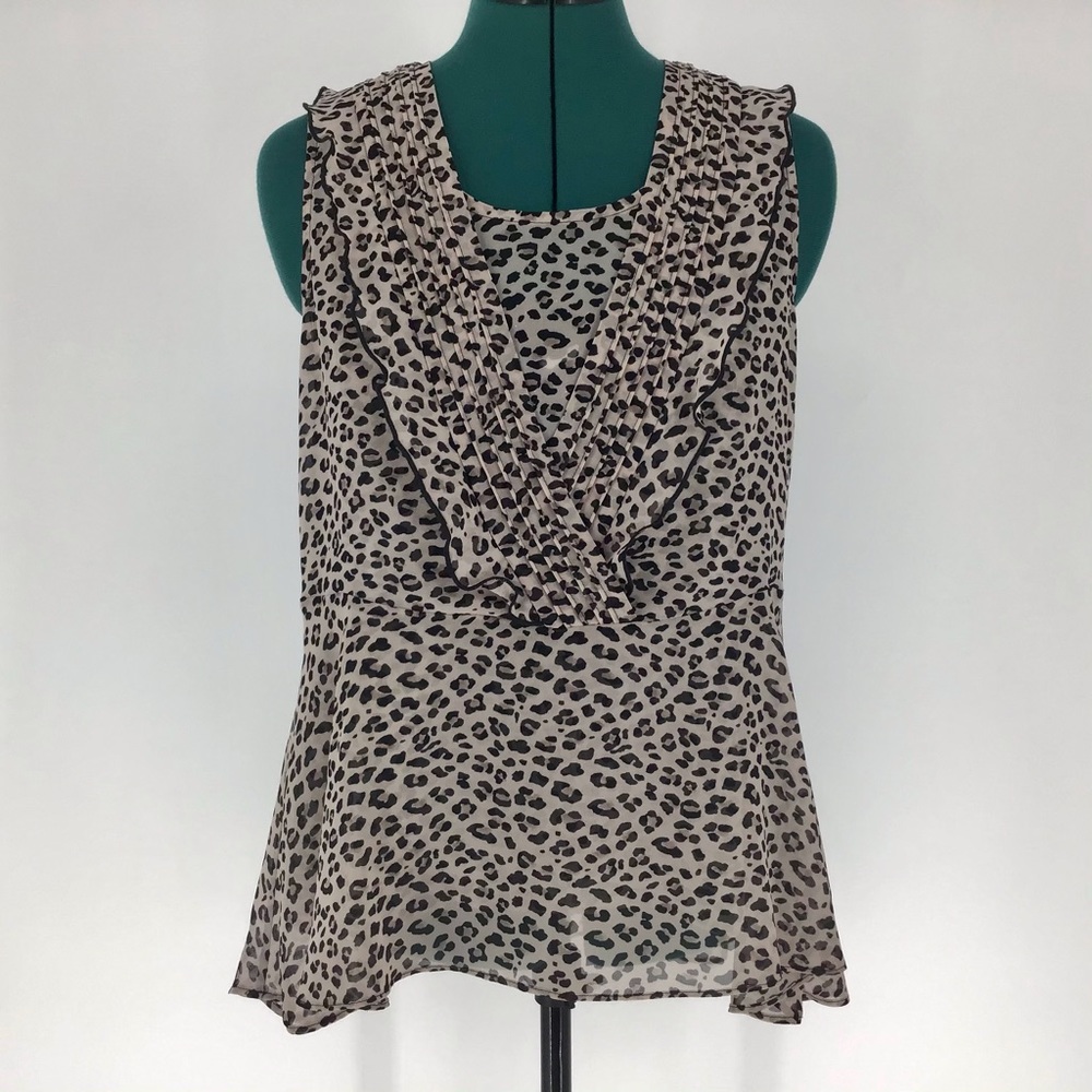 Cabi Two-Piece Cheetah Print Flutter Blouse, Small